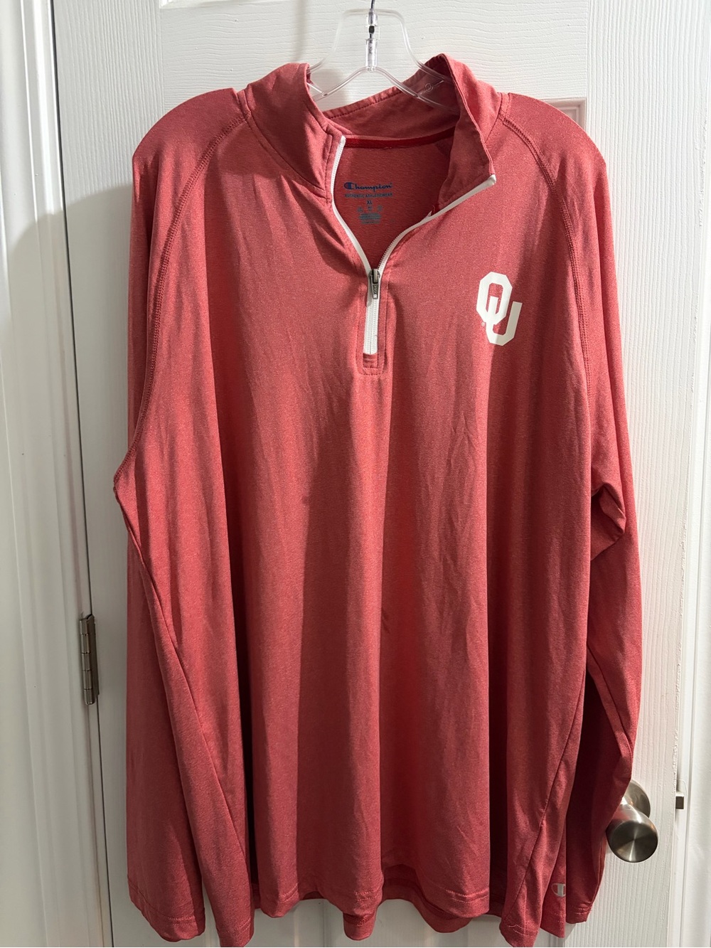 Champion Men's Red  Quarter-Zip Pullover with OU Emblem